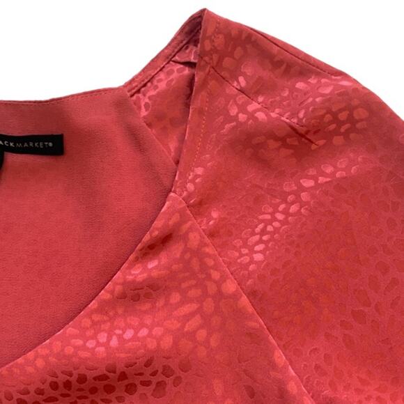 WHBM Blouse Salmon Pink Metallic Sweetheart Neck Long Sleeve Top Size XS - Picture 8 of 12